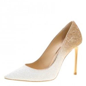 Jimmy Choo Optic White And Beige Coarse Glitter Degradé Romy Pointed Toe Pumps
